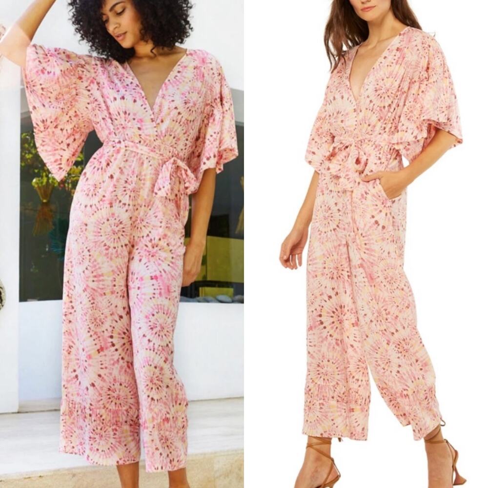 NWT MISA Los Angeles Maeve Tie-Dye Ruffle Sleeve Jumpsuit Size XS